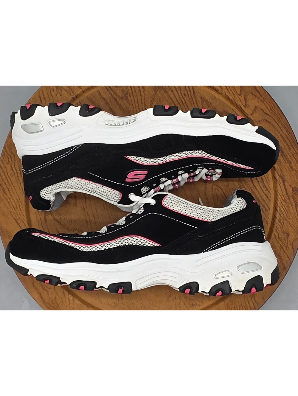 🔥 Skechers DLites Womens 9 Black Pink Running Shoes Air Cooled Memory Foam 🔥